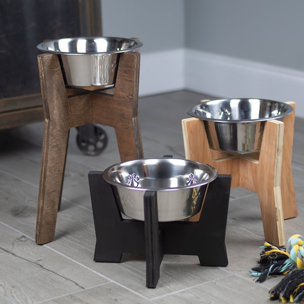 Modern Raised Elevated Dog Bowl Stand || Bowl Included || Engraving Optional *Free Shipping* Sale: BOGOBOWL *Dog Cone Friendly*