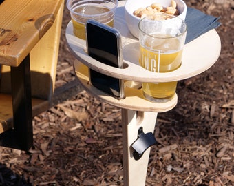 Portable Beer Table: Engraved Groomsman Gift with Phone Holder