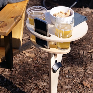 Engraved Portable Beer Table: Folding Outdoor Drink Holder with Phone Slot