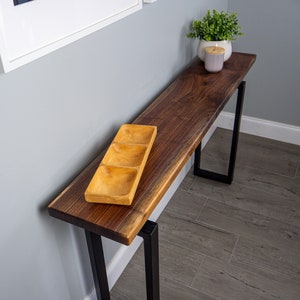 Handcrafted Walnut Console Table with Metal Base: Modern Entryway Accent Table