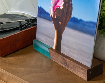 Walnut Wood & Epoxy Record Player Sleeve Display || Vinyl Storage Shelf || LP Album Cover Art || Handmade Minimalist Rack  **FREE SHIPPING