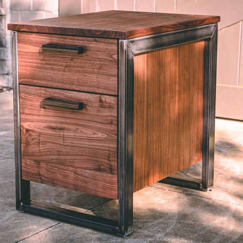 Industrial Walnut Filing End Table Nightstand Etsy