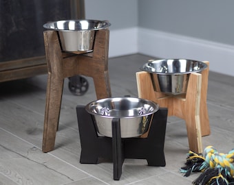 Gift for Dog Lover/Pets || Modern Raised Elevated Dog Bowl Stand || Bowl Included || Engraving Optional *Free Shipping* Sale: BOGOBOWL