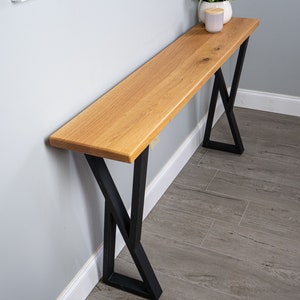 Handcrafted White Oak Console Table: Modern Metal Base Entryway Accent Table