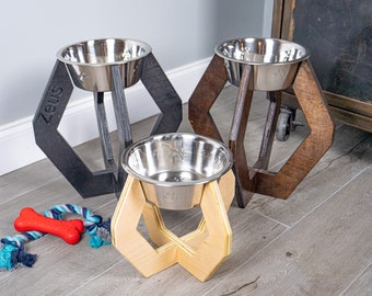 Modern Raised Dog Bowl Stand || Bowl Included || Engraving Optional *Free Shipping* Sale: BOGOBOWL*Dog Cone Friendly*
