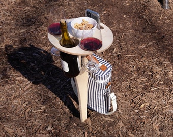 Outdoor Folding Wine Table-Outdoor Wine Table with Bottle Holder Gifts for Wine Lovers-Portable Folding Table for Sand and Grass-Wine Glass Rack,Collapsible Table for Garden,Travel Beach A