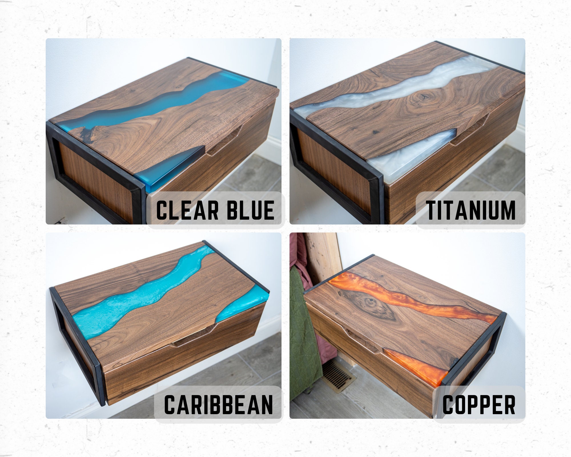 Floating Epoxy Walnut Nightstand With Drawer Minimal Drawer Etsy