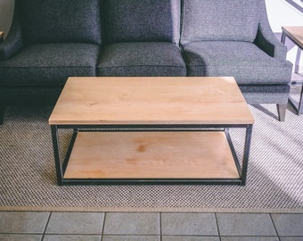 Rustic Industrial Maple Coffee Table || FREE SHIPPING