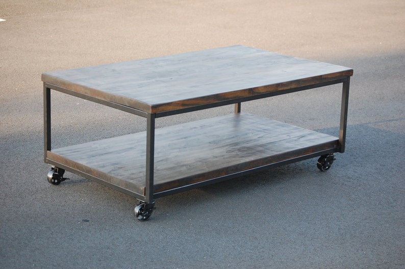Rustic Industrial Coffee Table with Caster Wheels FREE image 1
