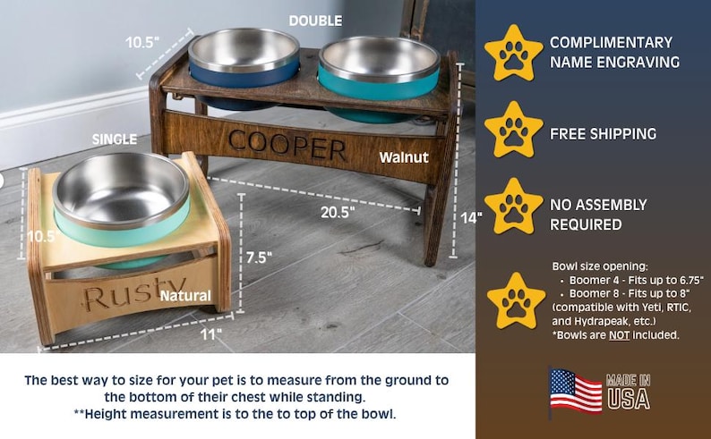 Yeti Raised Dog Bowl Stand || Elevated Pet Bowl Feeder || Engraving Optional - Fits RTIC image 3