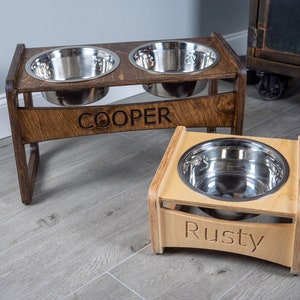 Raised Dog Bowl Stand || Elevated Pet Bowl Feeder || Engraving Optional **Bowls Included**