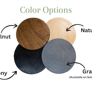 May include: Four wood samples in different colors: walnut, natural, ebony, and gray. The gray color is available on select items.