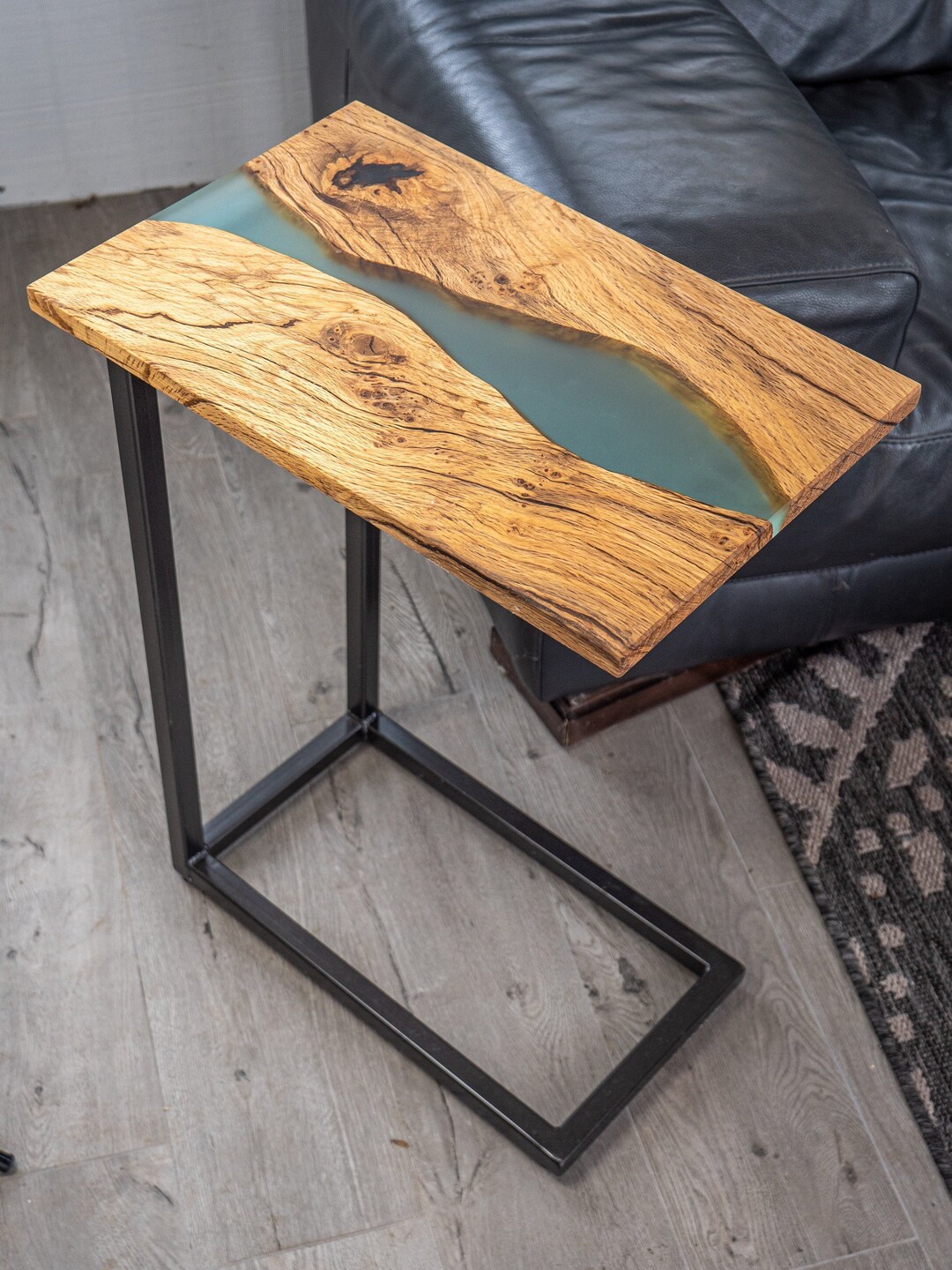 Live Edge White Oak C Table | Epoxy Resin Sofa Laptop Table - Etsy