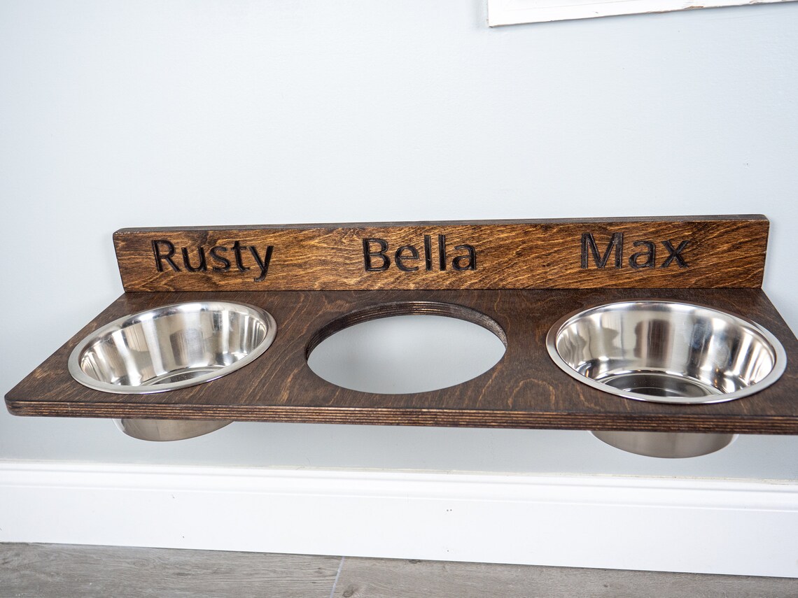 Wall Mounted Raised Dog Bowl Stand Elevated Floating Pet Etsy