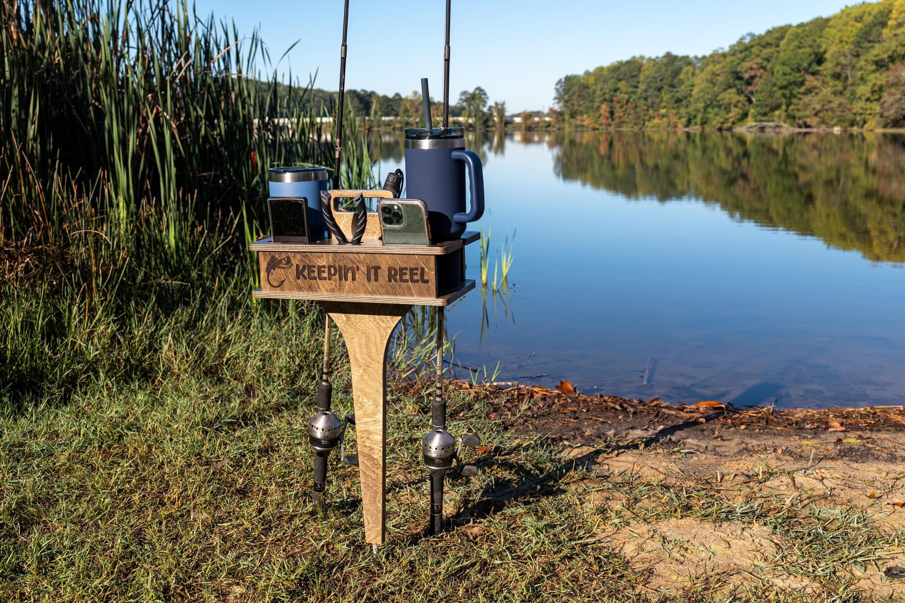 Personalized Portable Fishing Beer Table || Camping Gift || Angler Accessories || Outdoor Gift for Men || Happy Camper Gift || FREE SHIPPING