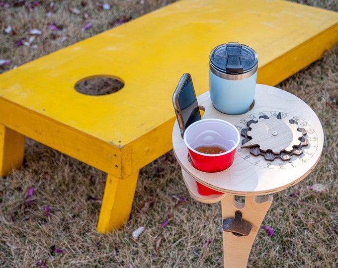 Portable Cornhole Score Keeping Beer Table || Backyard Games Scoreboard || Beach Camping || Outdoor Drink Table || **Free Shipping**