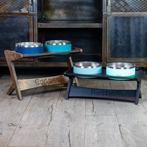 Yeti Mid Century Atomic Style Raised Dog Bowl Stand || Elevated Pet Bowl Feeder || Engraving Optional - Fits RTIC & Hydrapeak