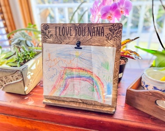 Personalized for Mother's Day || Engraved Kids Art Display || Wooden Picture Holder || Drawing Display Stand || Gift Grandma, Grandmother