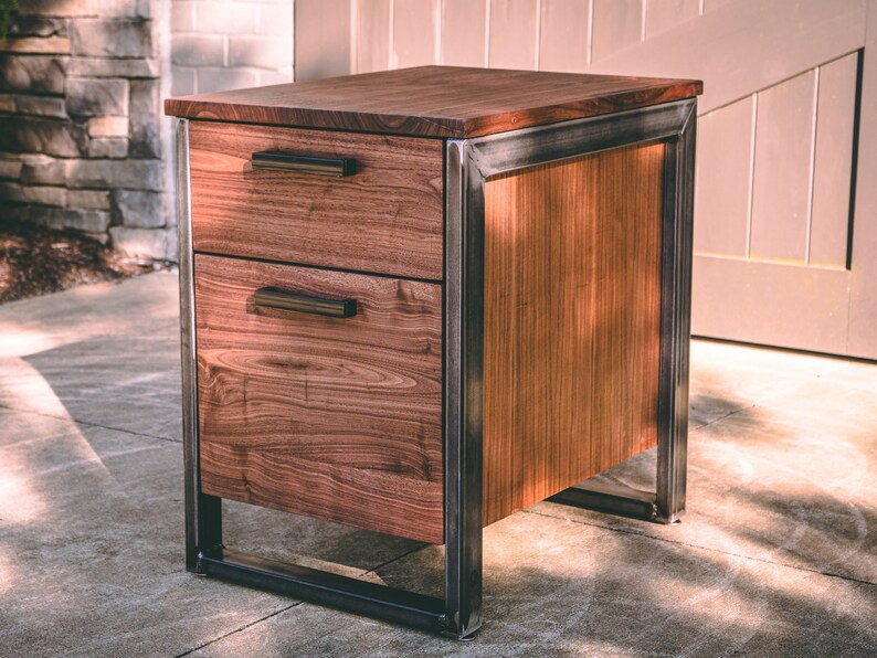 Industrial Walnut Filing End Table Nightstand Etsy