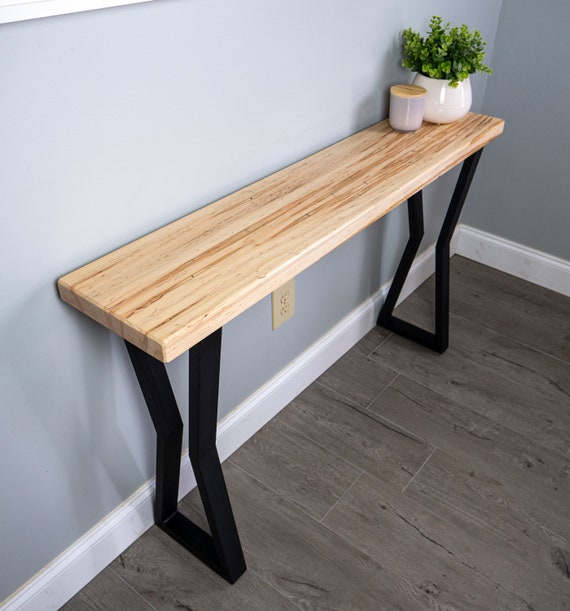 Customizable Ambrosia Maple Console Table With Metal Base Narrow Entryway Table Metal Legs Sofa Table Accent Table Etsy