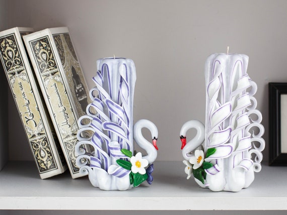 Gift Idea Set Of Candles With Withe Callas Decorative Carved Cndle