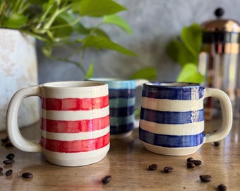 Handpainted Striped Coffee Mug - 12-13 oz.