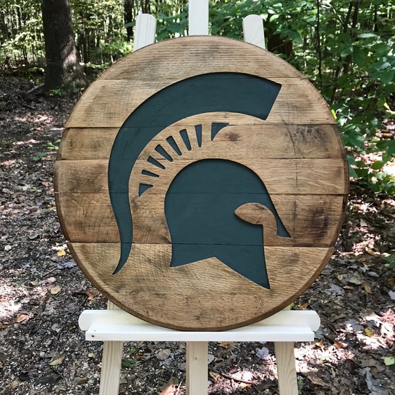 Whiskey Barrel Head Msu Spartan License Michigan Etsy Whiskey Barrel Head Msu Spartan License Michigan Etsy