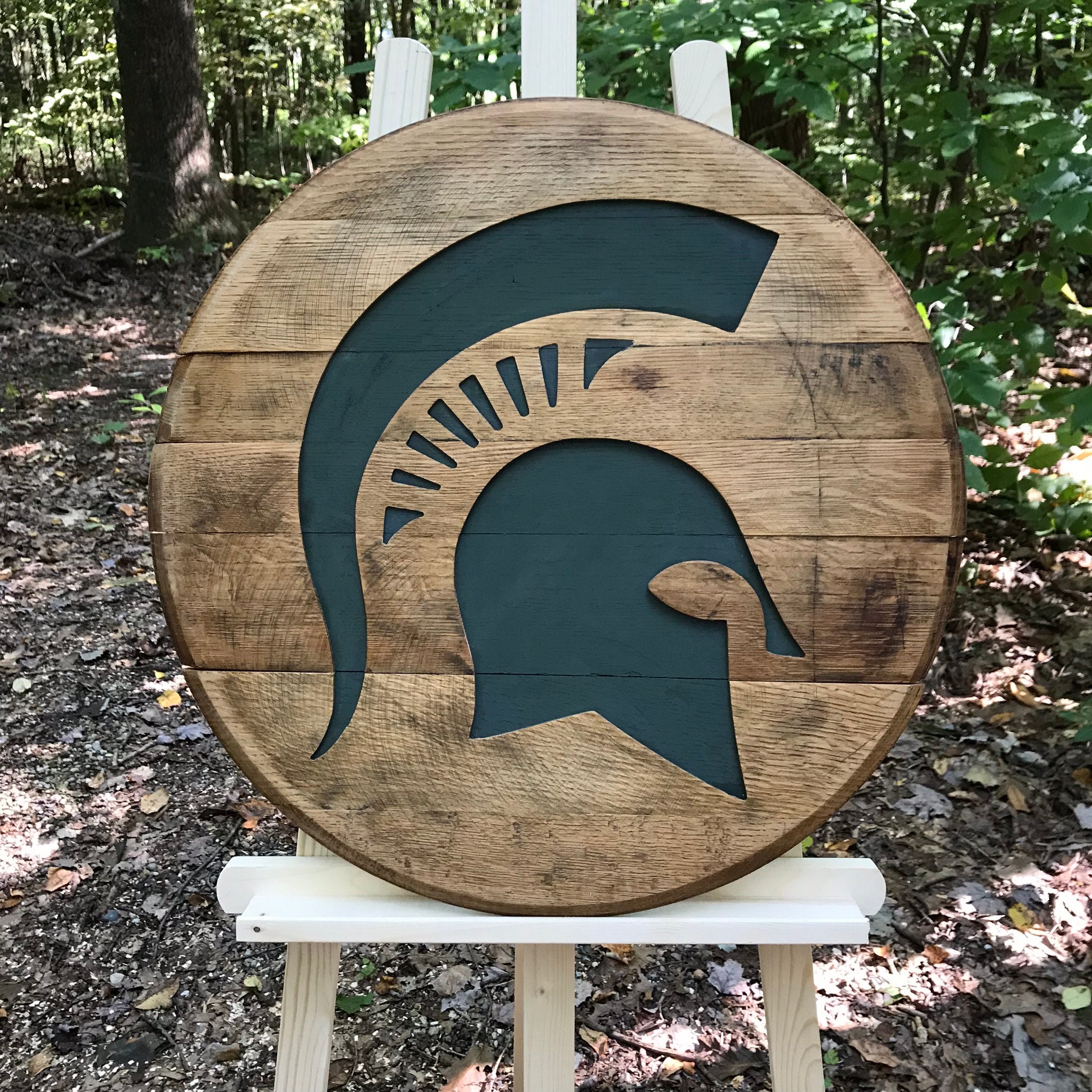 Whiskey Barrel Head Msu Spartan License Michigan Etsy Whiskey Barrel Head Msu Spartan License Michigan Etsy