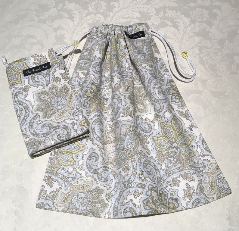 1x light blue and yellow Paisley pattern Shoe bag