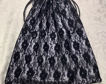 Lingerie Bag - Black lace over silk gray liner