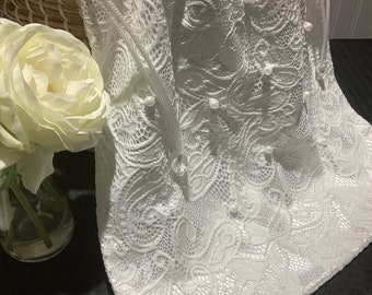 Bridal Money bag - Bridal white corded lace over white silk liner