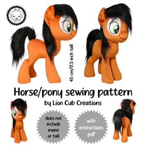 Horse pony sewing pattern with instructions pdf large size 45 cm 17 in DIY printable handmade