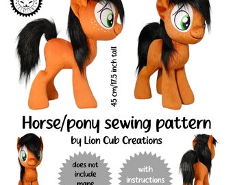 Horse pony sewing pattern with instructions pdf large size 45 cm 17 in DIY printable handmade gift