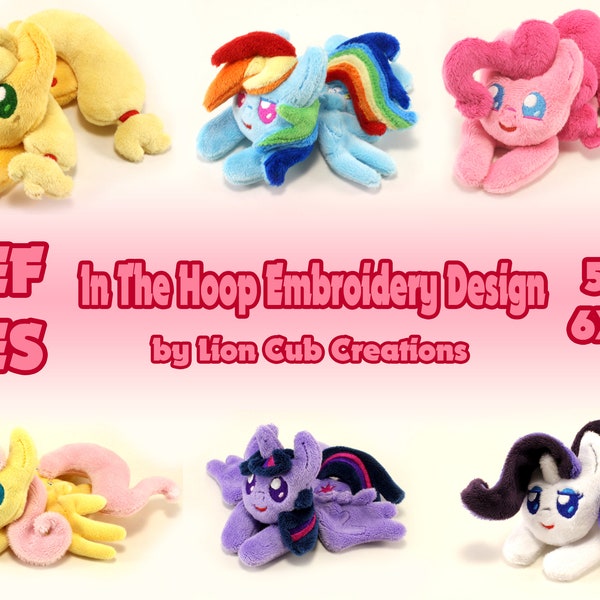 plush plushie pattern beanie my little pony 5x7 6x10 gift jef pes 6 pieces ITH In The Hoop embroidery machine design