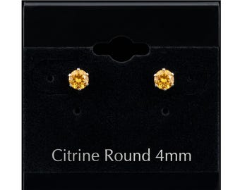 Sterling Silver 4mm Round Citrine Stud Earrings, Genuine Oval Gemstone Studs, Handmade Silver Earrings, Minimalist Birthstone Jewelry