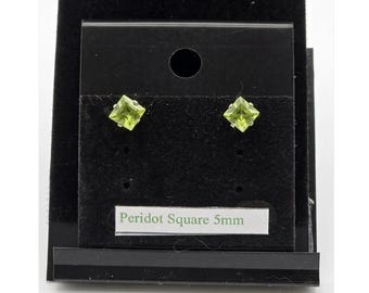 Sterling Silver 5mm Square Peridot Stud Earrings, Genuine Square Gemstone Studs, Handmade Silver Earrings, Minimalist Jewelry