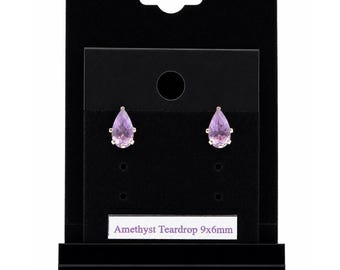 Sterling Silver 9x6mm Teardrop Amethyst Stud Earrings, Genuine Teardrop Gemstone Studs, Handmade Silver Earrings, Minimalist Jewelry