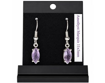 Sterling Silver 11x9mm Marquis Amethyst Dangle Earrings, Genuine Marquis Gemstone Studs, Handmade Silver Earrings, Minimalist Jewelry