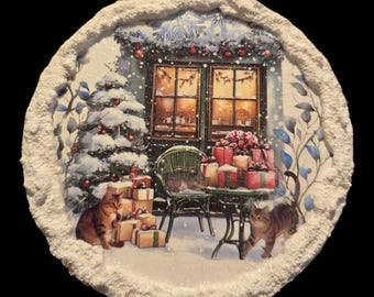 Cute 4inch Classic Tabby Cats (6a) Christmas Ornament. Handmade, Lightweight, and Sparkles! Cat Lovers Gift!