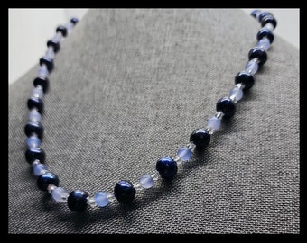 Handmade Blue Pearl Jewelry Set: Necklace, Bracelet & Earrings