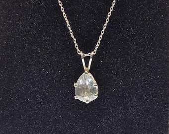 Teardrop Clear Topaz Pendant: Sterling Silver Necklace (April Birthstone)