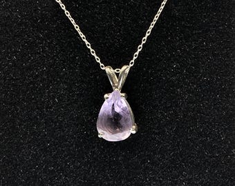 Teardrop Shaped 6x9 Amethyst Pendant (February Birthstone) with Adjustable 18in Sterling Silver Chain Necklace