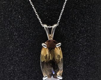 Oval Shaped 10x18 Smoky bi-colored Quartz Pendant with Adjustable Sterling Silver Chain Necklace