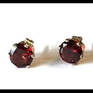 GarnetRound6m1A - Red Garnet (January Birthstone) 6mm Round Stud Earrings with Sterling Silver Posts and Sterling Silver Pushbacks