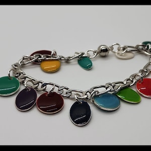 Silver Plated Oval and Circle Charm Bracelet in Varying Colors. Rainbow Charm Bracelet. Boho Hippie Charm Bracelet. Boho Jewelry