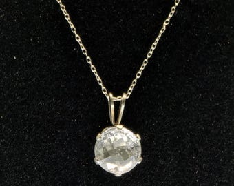 Round 8mm Clear Quartz Pendant (April Birthstone) with Adjustable 18in Sterling Silver Chain Necklace