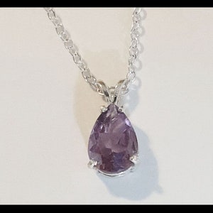 Teardrop Shaped 9x12 Amethyst Pendant (February Birthstone) with Adjustable Sterling Silver Chain Necklace