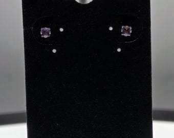 4mm Square Amethyst Studs: Sterling Silver February Birthstone Earrings