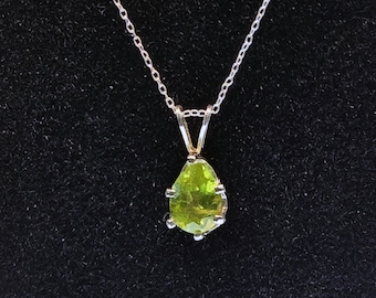 Teardrop Peridot Pendant Necklace: August Birthstone, Sterling Silver Chain