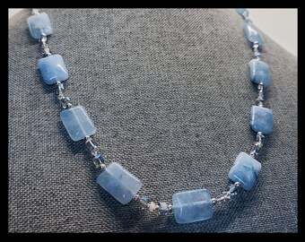 Handmade Sky Blue Stone Necklace: Beaded Crystal Jewelry
